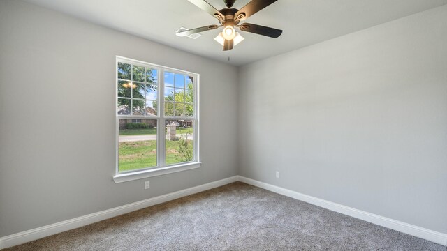 empty room featuring carpet, ceiling fan, and a wealth of natural light