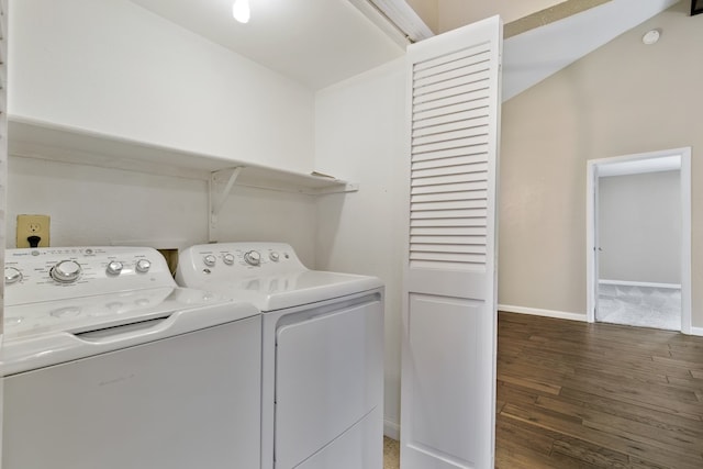 laundry area with hardwood / wood-style flooring and independent washer and dryer