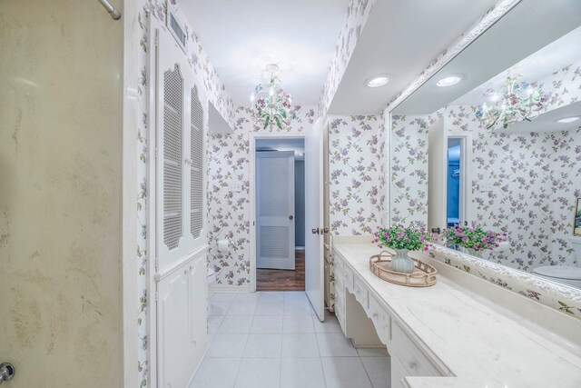 bathroom featuring vanity and tile patterned flooring