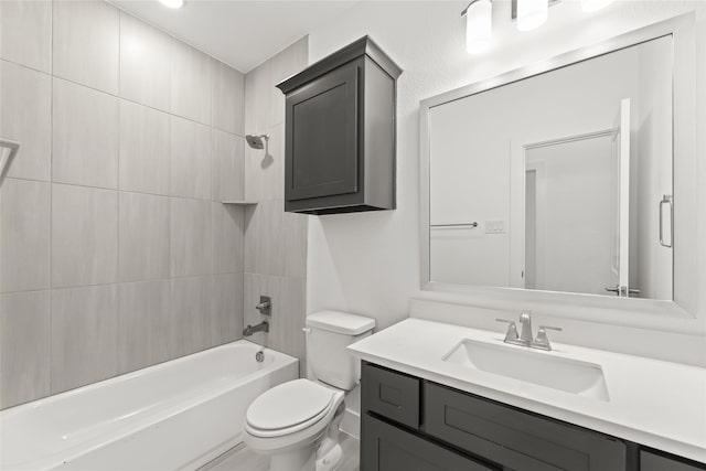 bathroom with  shower combination, toilet, and vanity