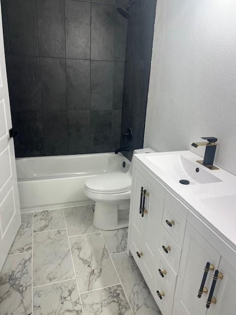 full bathroom with shower / tub combination, vanity, and toilet