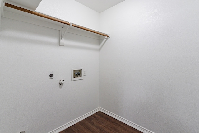 clothes washing area with electric dryer hookup, gas dryer hookup, wood-type flooring, and hookup for a washing machine