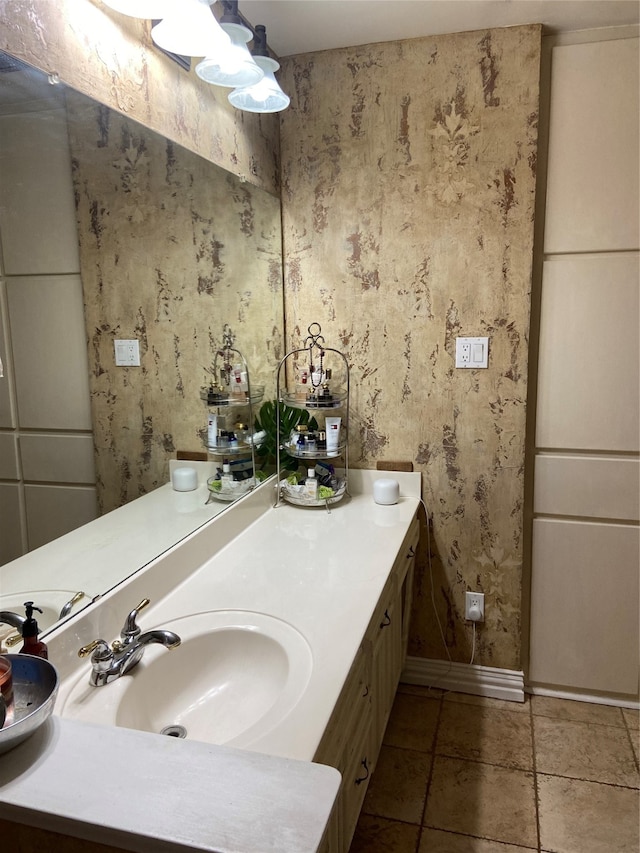 bathroom with vanity and tile patterned floors