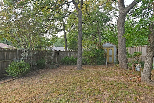 view of yard with a storage shed