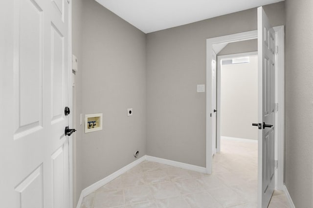 clothes washing area featuring hookup for an electric dryer and hookup for a washing machine