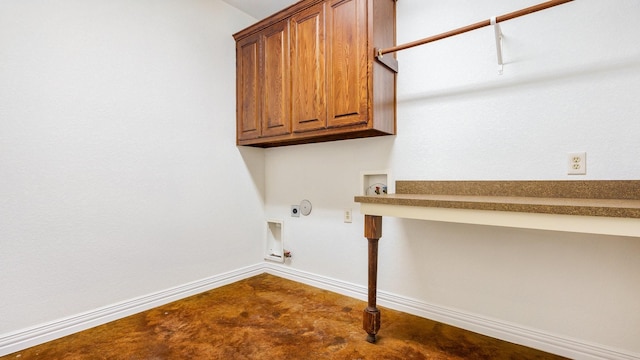 clothes washing area with washer hookup, electric dryer hookup, cabinets, and gas dryer hookup