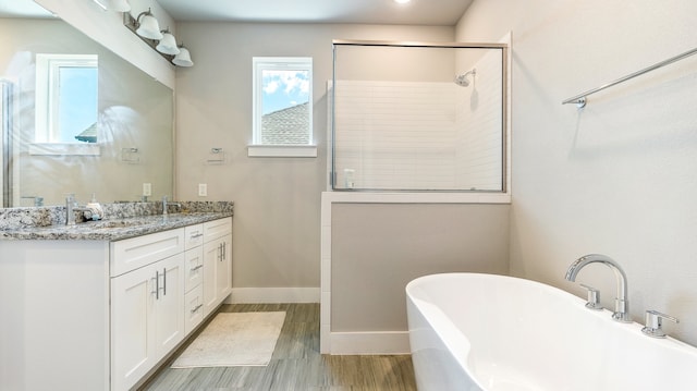 bathroom featuring vanity and separate shower and tub