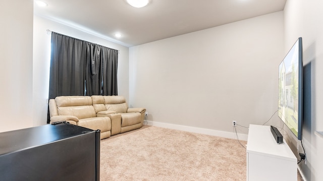 sitting room with light colored carpet