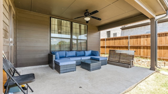 view of patio / terrace with ceiling fan and an outdoor hangout area