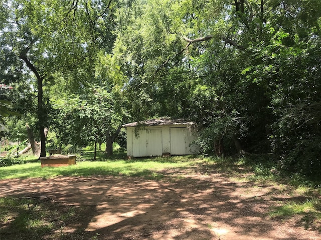 view of yard with a storage unit