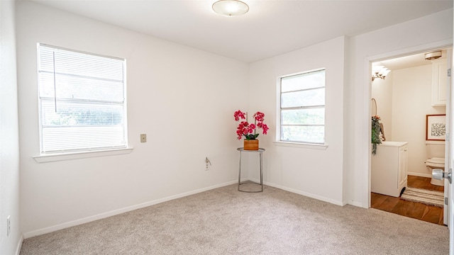 unfurnished room with light carpet