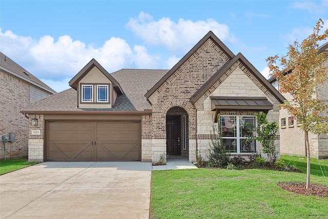 view of front of property featuring a garage and a front yard