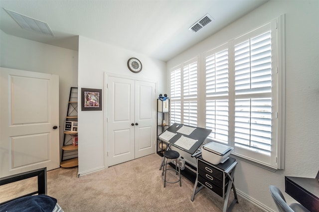 office featuring light colored carpet