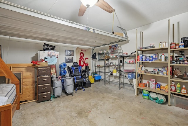 storage room with ceiling fan