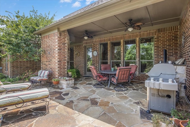 view of patio / terrace featuring ceiling fan and area for grilling