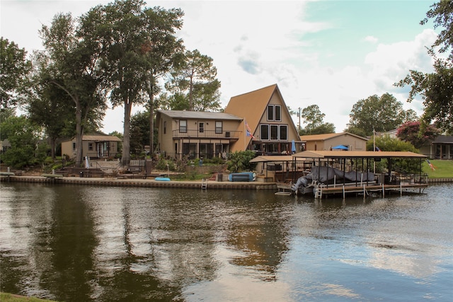 view of water feature with a boat dock