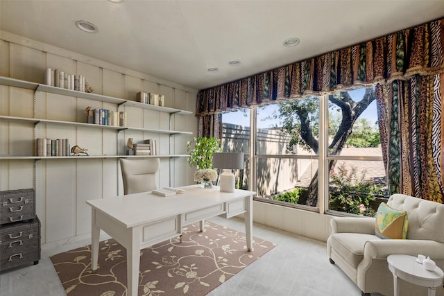 view of carpeted home office