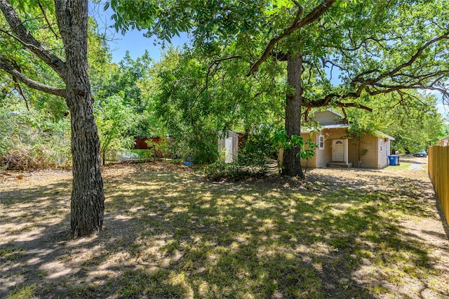 view of yard with a storage shed