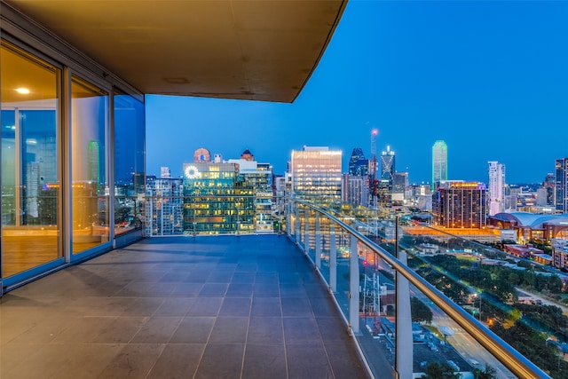 view of balcony at night