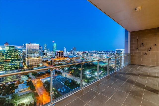 view of balcony at twilight