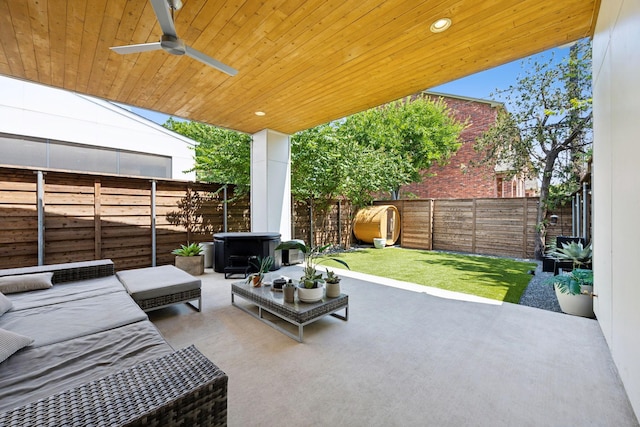 view of patio / terrace featuring an outdoor hangout area and ceiling fan