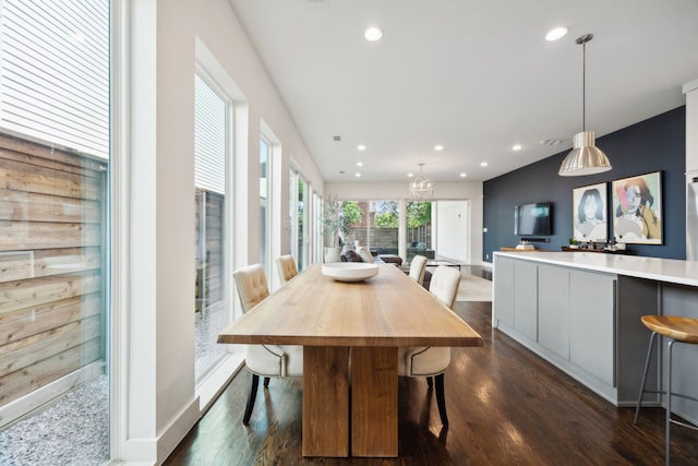 dining space featuring dark wood-type flooring