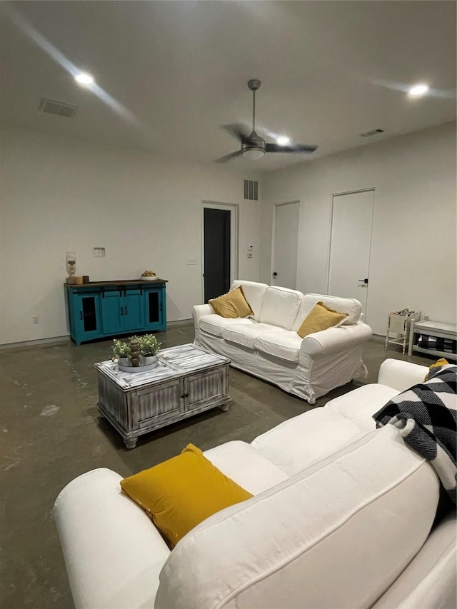 living room with ceiling fan