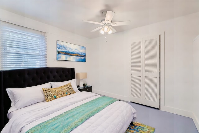 bedroom with a closet and ceiling fan