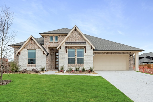 craftsman-style house with a garage and a front lawn