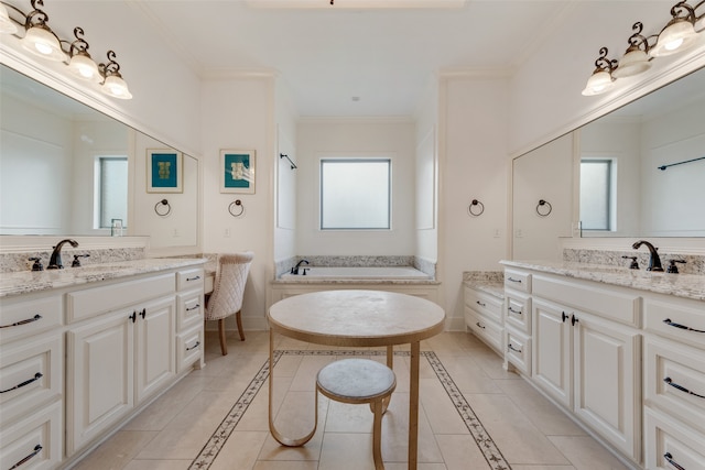 bathroom with plenty of natural light, a bathtub, and vanity