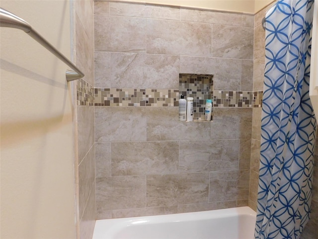 full bathroom with shower / tub combo with curtain