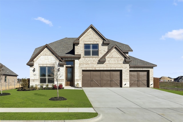 view of front facade featuring a front lawn and a garage