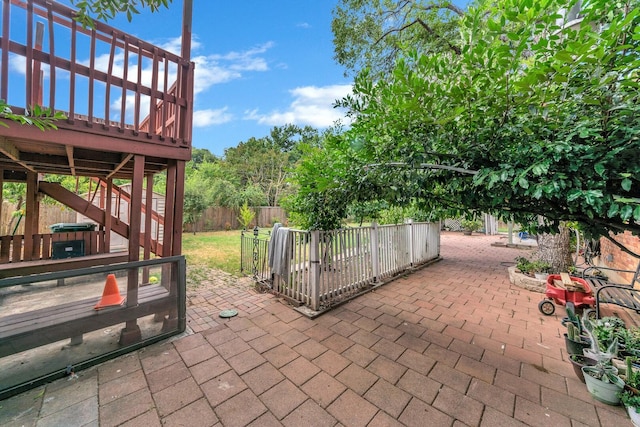 view of patio featuring a wooden deck