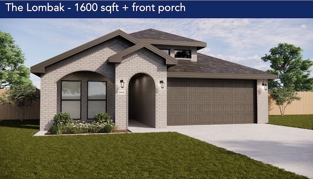 view of front of home featuring a garage and a front yard