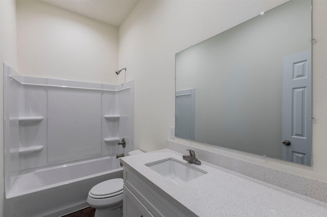 full bathroom with shower / tub combination, vanity, and toilet