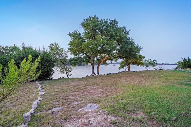 view of yard featuring a water view