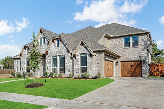 view of front of property featuring a front yard and a garage