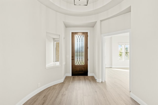 foyer entrance with light hardwood / wood-style flooring