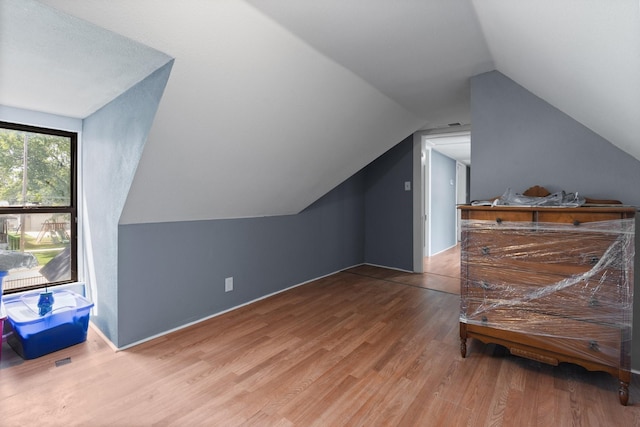 additional living space with vaulted ceiling and wood finished floors