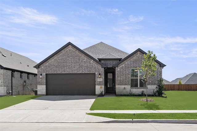 view of front of home featuring a garage and a front yard