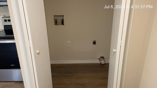 laundry room featuring washer hookup, hookup for an electric dryer, and dark hardwood / wood-style flooring