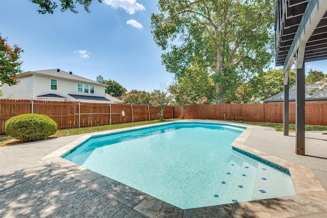 view of pool with a fenced in pool, a fenced backyard, and a patio