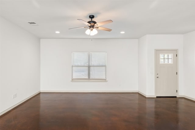 foyer with ceiling fan