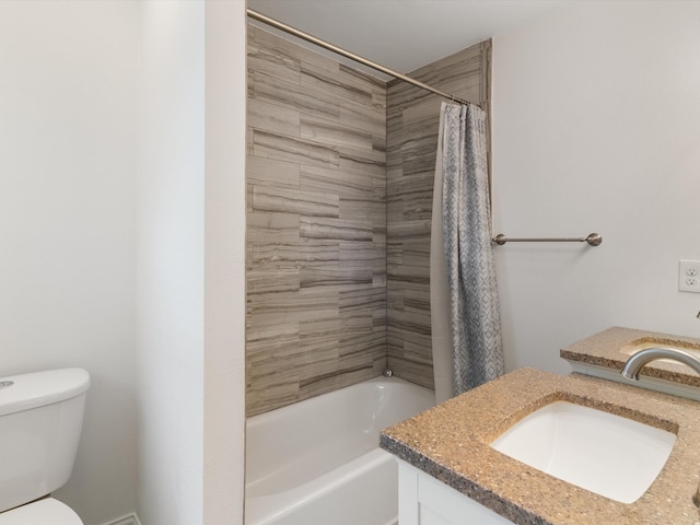 full bathroom with vanity, toilet, and shower / bath combo with shower curtain