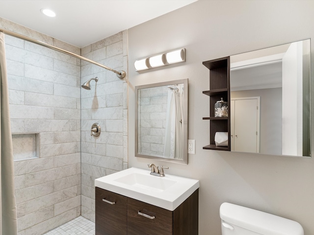 bathroom with vanity, toilet, and a shower with curtain