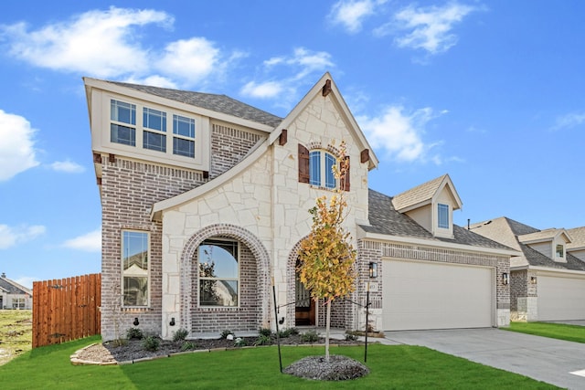 view of front of property featuring a garage and a front yard