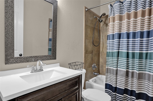 full bathroom featuring vanity, toilet, and shower / bath combo with shower curtain