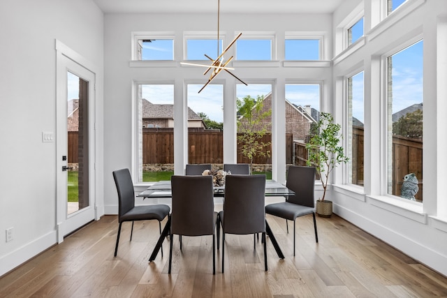 sunroom / solarium featuring a chandelier and a healthy amount of sunlight