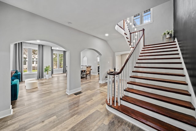 foyer with light wood-type flooring