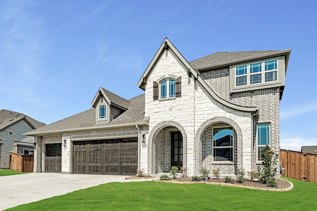 french country style house featuring a front lawn